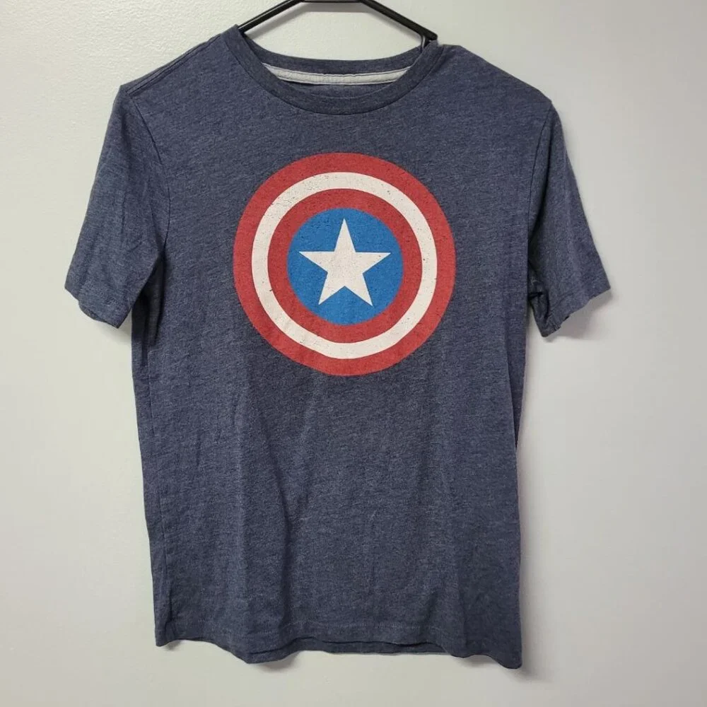 Old Navy Captain America Shield Tee Shirt Boys XL‎ 14 16 Blue Gray School Hero